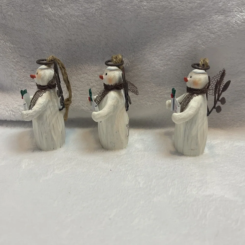 Ganz Lot of 3 Snowman Angel Ornaments wood Metal w/sign Friends Love Holiday Joy